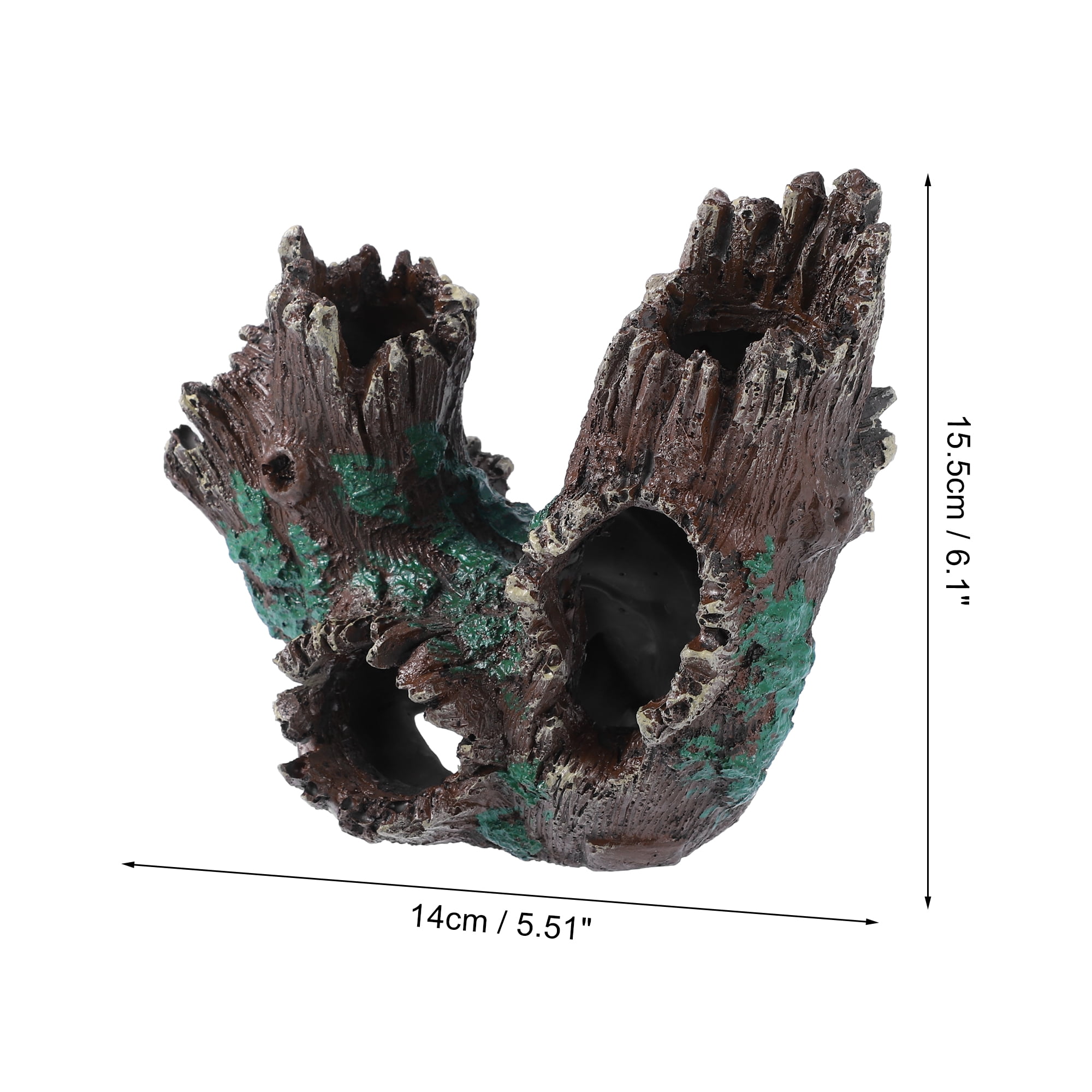 Aquarium Decorations Hollow Tree Trunk Ornament Resin Fish Accessories Brown Green 5.51" Length