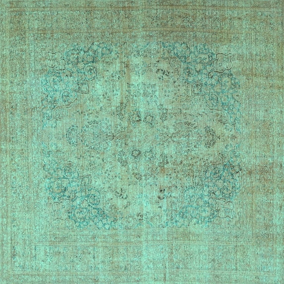 Ahgly Company Machine Washable Indoor Square Persian Turquoise Blue Traditional Area Rugs, 5' Square