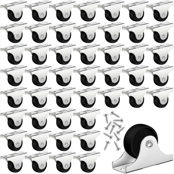 Ruedas Pequeñas, Fijas, Rígidas y No Giratorias con Placa Superior de Metal para Muebles, Pequeños Electrodomésticos con Tornillos, 48 Piezas