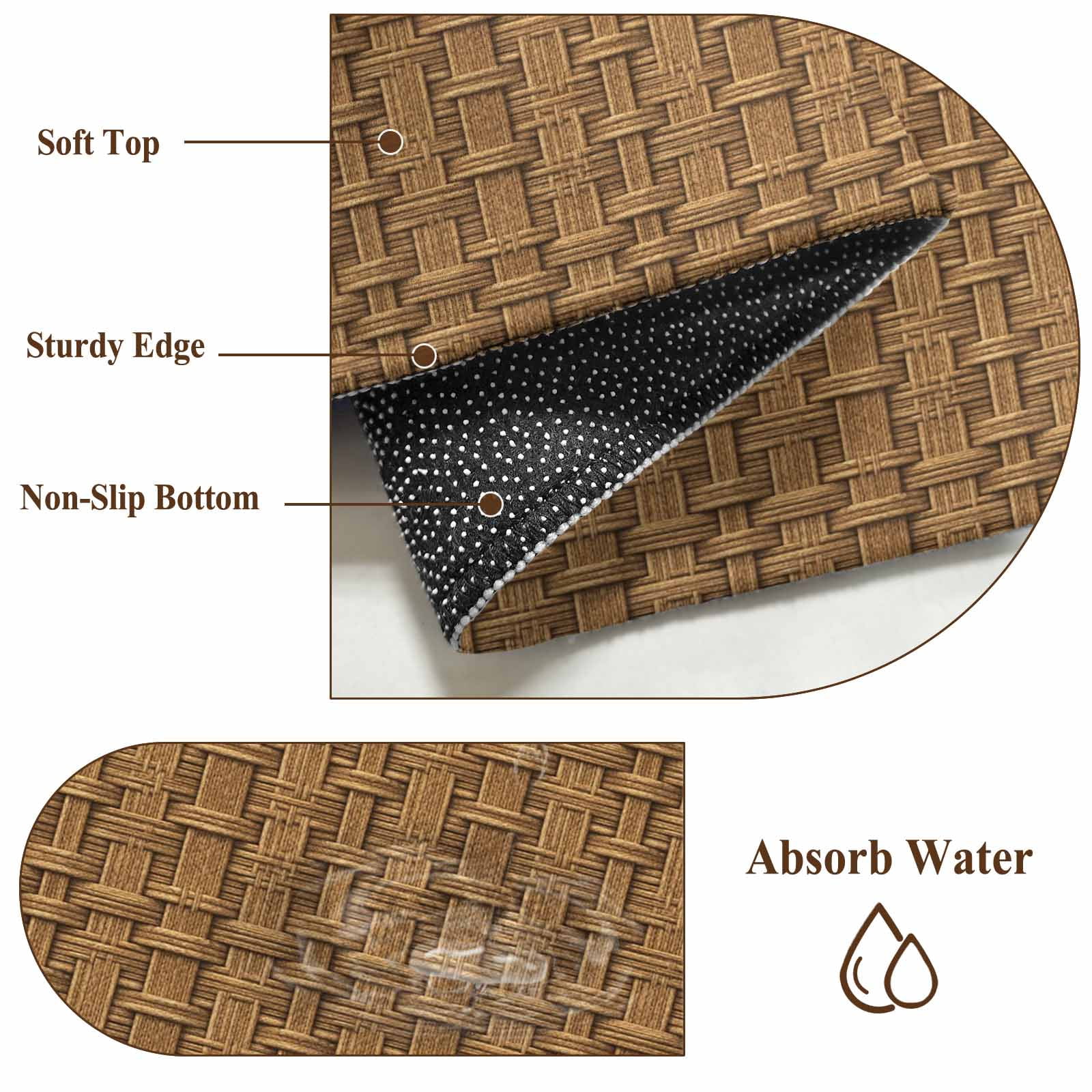 Round Rug 6Ft Washable Non-Slip, Vintage Rattan Circle Area Rugs for Living Room Bedroom, Minimalist Abstract Wicker Texture Brown Indoor Floor Mats Carpet Runner for Home Decor Aesthetic