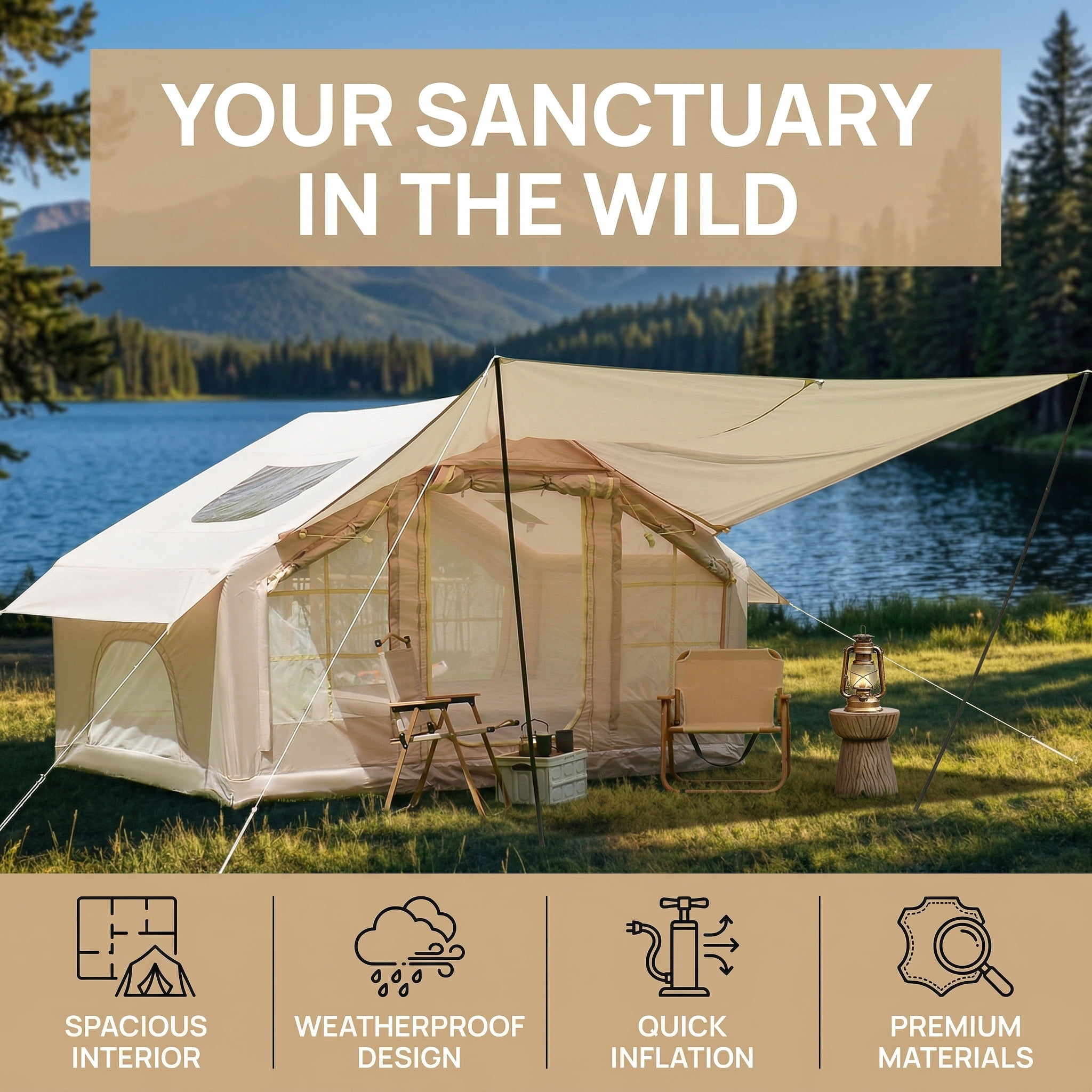 NOBOLEA Inflatable Tent with Extended Awning, 4-6 Person Quick 5-Min Setup Air Tent, 420D Waterproof Camping Shelter with Mesh Windows for Outdoor Family Travel