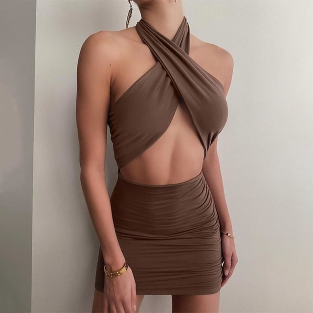 FcBaudy Robe Sans Manches à Col Rond, Robes d'Été pour Femmes, Robes de Mode pour Femmes, Robe d'Été Ajourée Unie Sans Manches pour Femmes