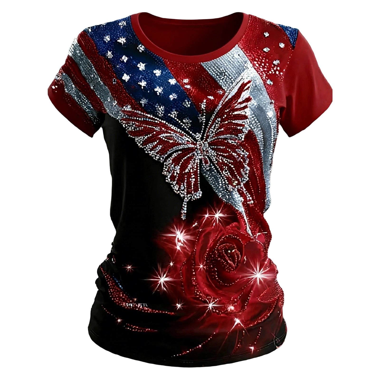 Sequin T Shirts for Women USA 250th Anniversary Shirt Independence Days Graphic Tee Short Sleeve Crew Neck Top M