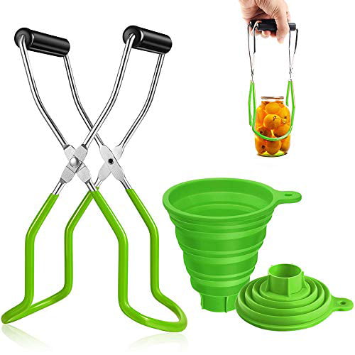 Stosts Canning Jar Lifter and Wide Mouth Funnel Collapsible Large Silicone Funnel Compatible with Wide and Regular Mason Jars Stainless Steel Jar Lifter with Nonslip Handle for Safe and Secure Grip 