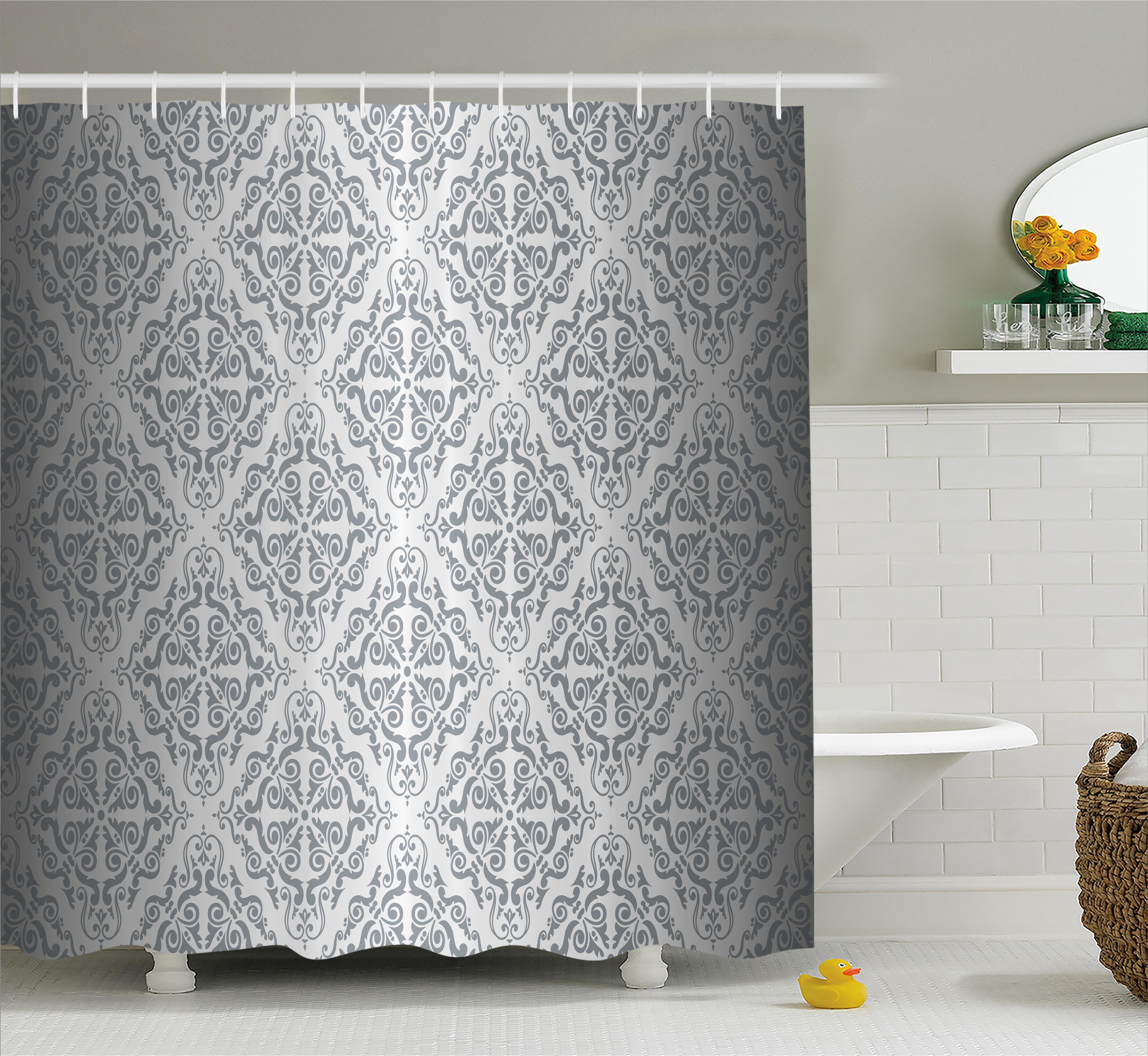 Silver Shower Curtain Vintage Mandala Baroque Patterns Monochrome Victorian Antique Ornaments Damask Fabric Bathroom Set With Hooks Gray Pale Grey