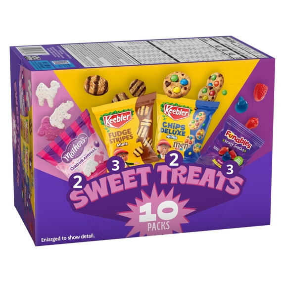 Keebler Sweet Treat Variety Pack, 10-Count Box, Includes Chips Deluxe, Funables, Fudge Stripes, and Mother's Circus Animal Cookies, 9.4 oz