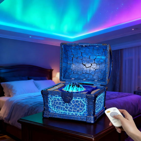 Book Light Treasure Box, Treasure Lamp, 7 Color Aurora Light Projector with Auto Timer, Starry Sky Ambient Light with 8 Effects, Remote ＆ Bluetooth for Bedroom Decoration (1pcs,Blue)