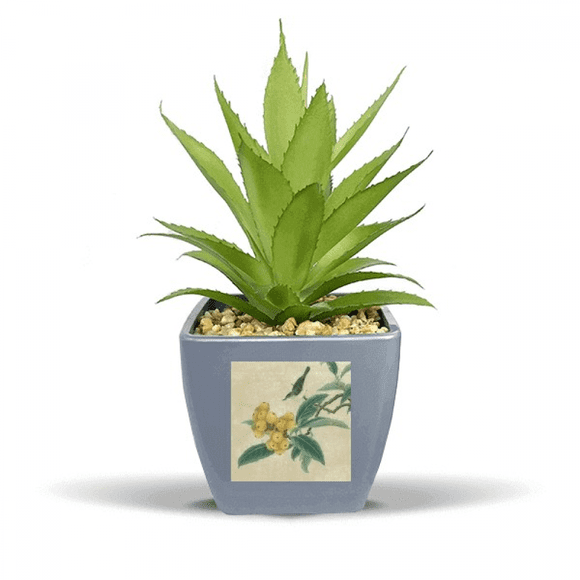 Loquat Embroidered Feather Figure Chinese Painting Fake Pineapple Flower Pot Vase Mini Decor