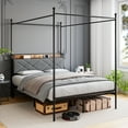 thumbnail image 5 of Metal Bed Frame with Charging Station, Canopy Platform Bed Frame with Upholstered Headboard and 4" Storage Shelf, Queen Size, 5 of 6