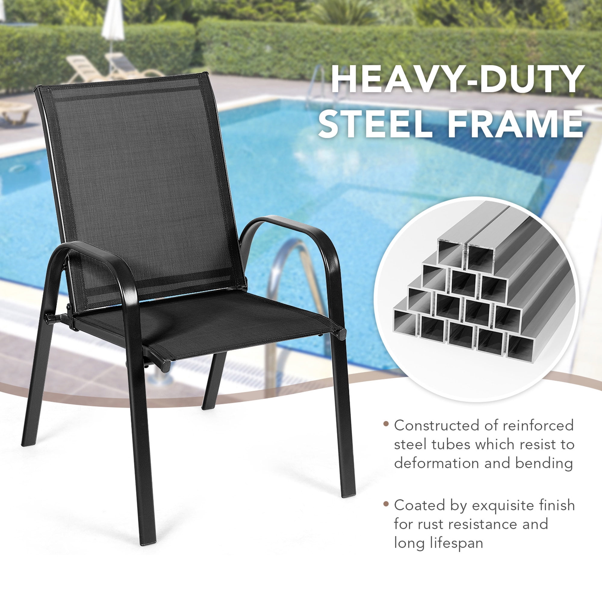 Gymax Set of 2 Patio Chairs Dining Chairs w/ Steel Frame Yard Outdoor Black