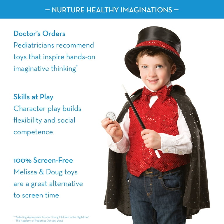Melissa Doug Magician Costume Role Play Set Includes Hat Cape Wand Magic Tricks