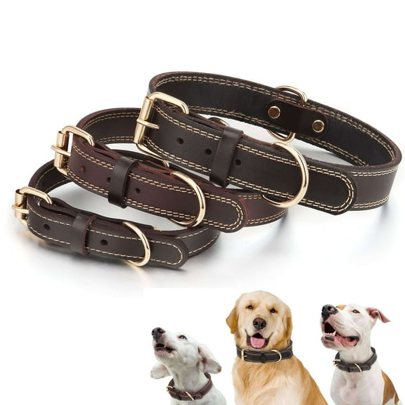 PULLIMORE Leather Dog Collar Durable Adjustable Metal Buckle for Small Medium Large Dogs Puppy (S Size)