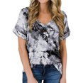 thumbnail image 1 of Women Rolled Short Sleeve Tie Dyed Printed Pockets Front Top, 1 of 3