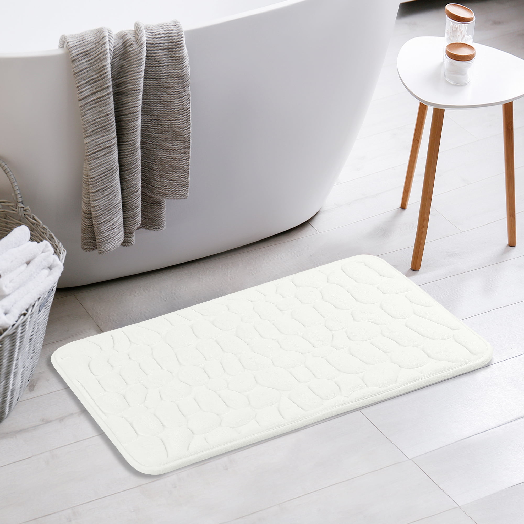 Unique Bargains Memory Foam Bathroom Rugs Ultra Soft Bath Mat Quick Dry Bath Carpet Rug Milky White 20"x32"