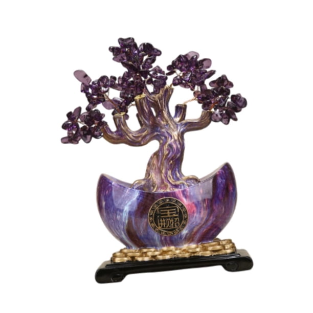 Estatua de árbol del dinero, figura decorativa, decoración creativa de Feng Shui, adorno de mesa. Púrpura
