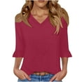 thumbnail image 3 of Jsaierl 3/4 Length Sleeve Womens Tops Casual V Neck Shirts Fashion Solid Petite Blouses Classic Elegant T-shirts Top S-2XL, 3 of 9