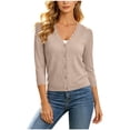 thumbnail image 3 of BXJX Womens Open Front Cardigans, V Neck Lightweight Casual 3/4 Sleeve Knit Cardigans for Womens Khaki Size S-2XL, 3 of 8
