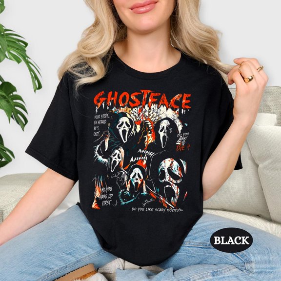 Ghostface Horror Movie Shirt Retro Halloween Horror Movie Scream Movie Graphic Tee Ghostface Halloween Top