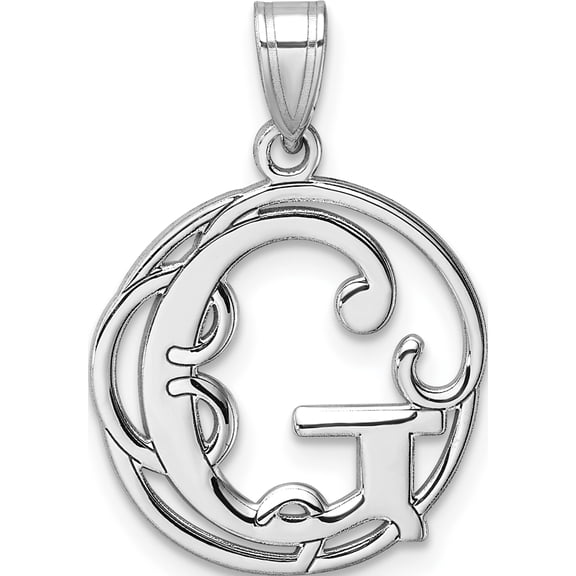 Sterling Silver Small Rhodium-Plated Fancy Script Letter G Initial Pendant (Width 16.99) (Length 25.65) - Jbsp