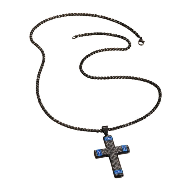 Collar con colgante de cruz y eslabones de metal, ideal como regalo de cumpleaños o de viaje. Azul