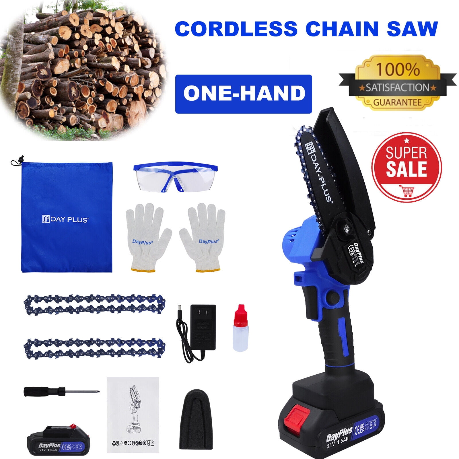Dayplus Mini Cordless Chainsaw 4" Portable Battery Powered Electric