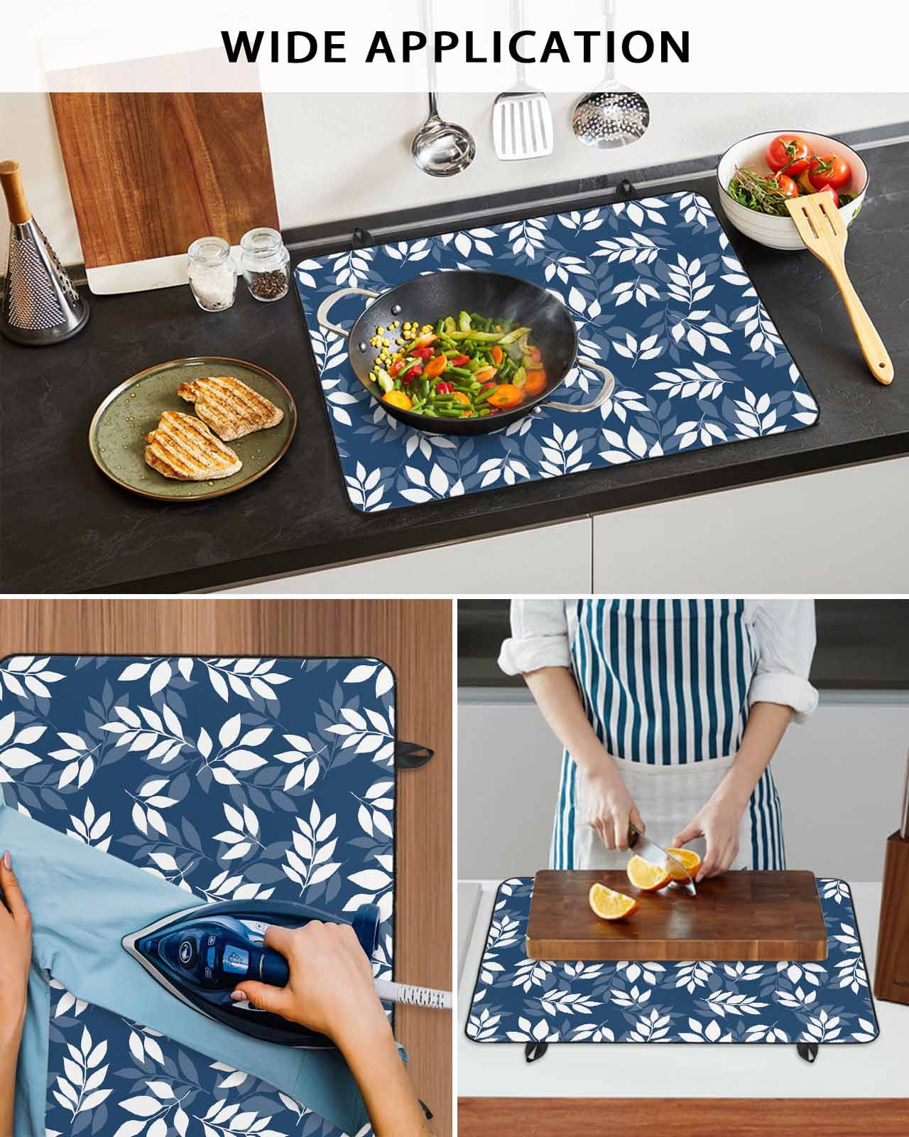 nqOlkjepod Large Induction Cooktop Protector Mat 24"x21", Blue Leaves Stove Top Covers for Electric Stove, Farmhouse Pastoral Spring Leaf Branch Stove Burner Cover Mats, Glass Top Stove Cover