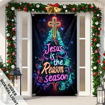 70.8x35.4 Inch Christmas Jesus Cross Door Cover Decorations Jesus is The Reason for The Season Banner Christmas Religious Nativity Door Banner Xmas Holiday Decorations Supplies for Indoor Outdoor