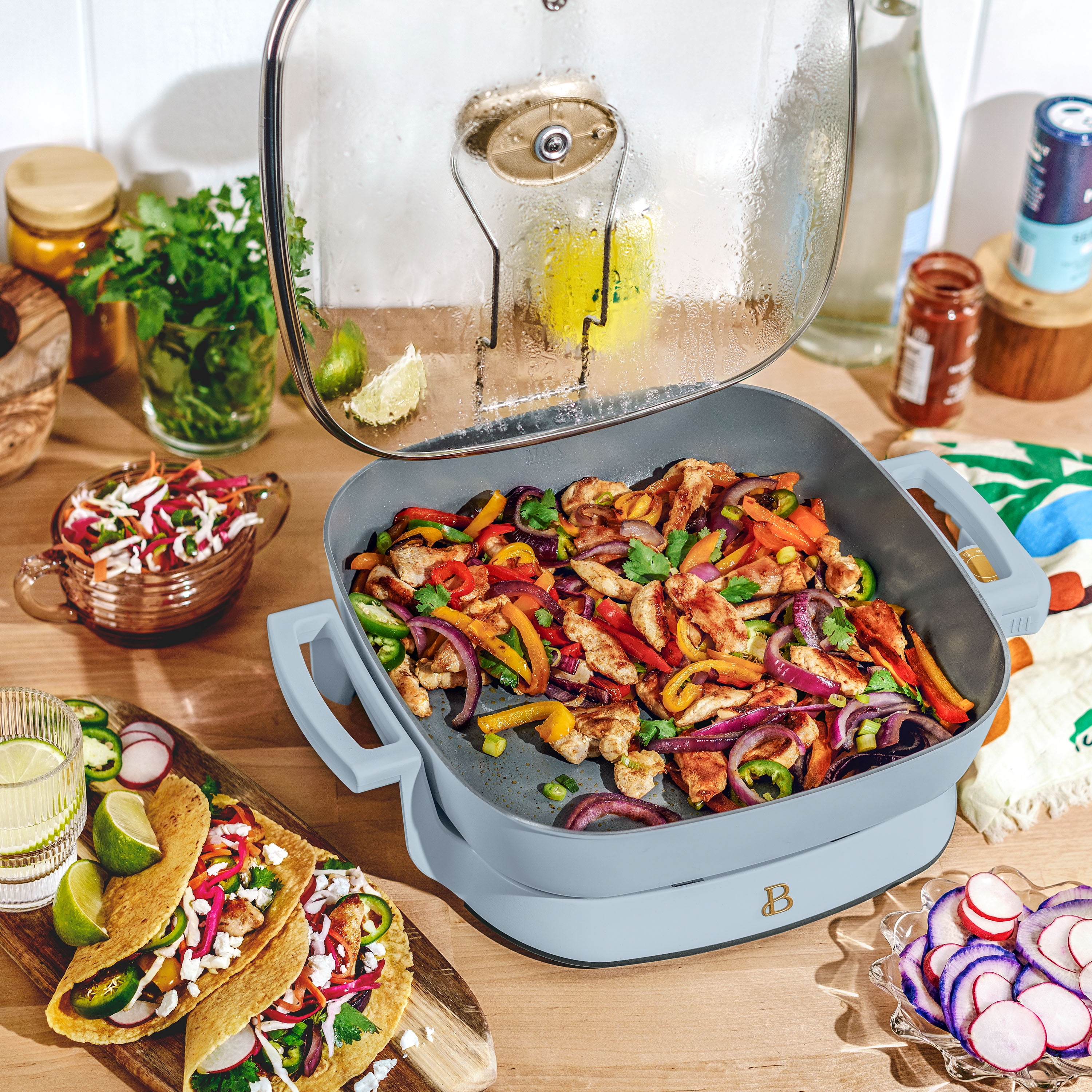 Beautiful 5 in 1 Electric Skillet - Expandable up to 7 Qt, Porcini