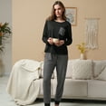thumbnail image 5 of MecTo Women Pajamas Sets, Lady Paid Jogger Pants Long-Sleeved PJ, Black, 2 piece, Size M, 5 of 10