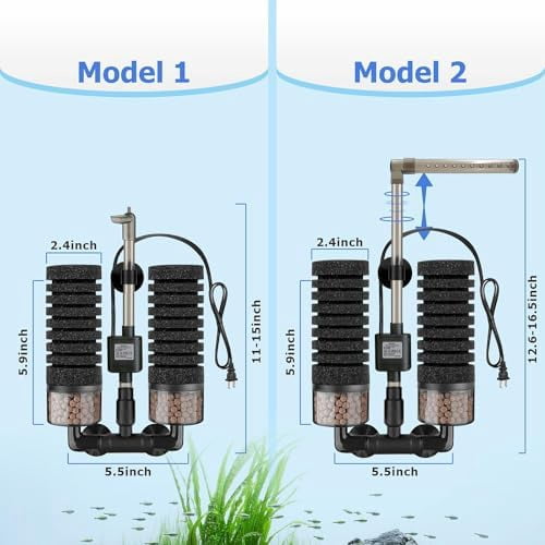 Upgrade Aquarium Electric Power Sponge Filter with Submersible Pump ，Ultra-Quiet Motor with Bio Ceramic Media Balls and 2 Spare Sponge (L for 20-55 Gal)