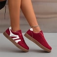 thumbnail image 4 of Color Block Stripe Sneakers, Gum Sole Trainers, Women's Fashion Sneakers Trendy Comfortable Cute Lace-Up Shoes Tennis Work Ladies Shoes Casual Classic Retro Non Slip Lightweight Sneakers, Red 7.5, 4 of 8
