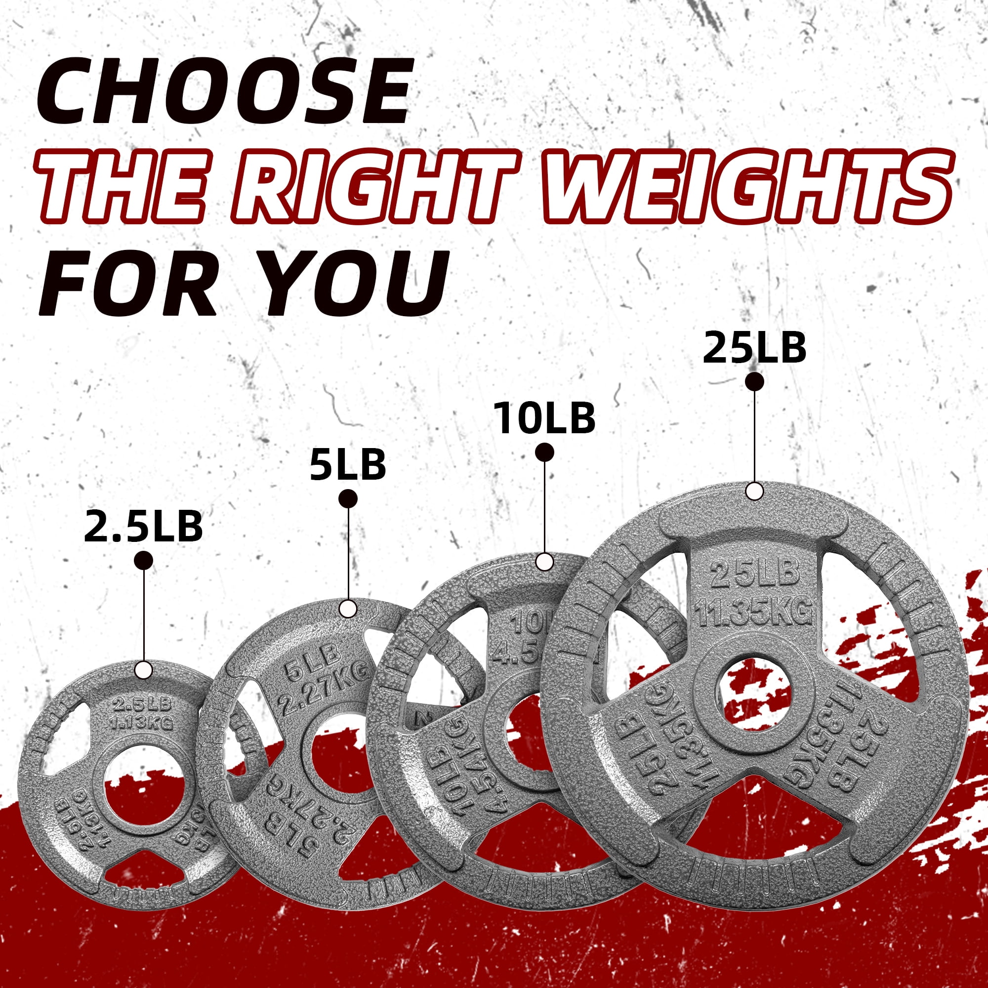 Signature Fitness 120LB Olympic Cast Iron Tri-Grip Weight Plate Set, Light Gray with Gray Lettering, 2-Inch Center Hole, Strength Training Plates for Home Gym