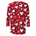 thumbnail image 3 of qucoqpe Valentine's Day Shirts for Women Fashion Love Heart Printed Crew Neck 3/4 Sleeve Casual Loose Blouse Tops for Women, 3 of 5