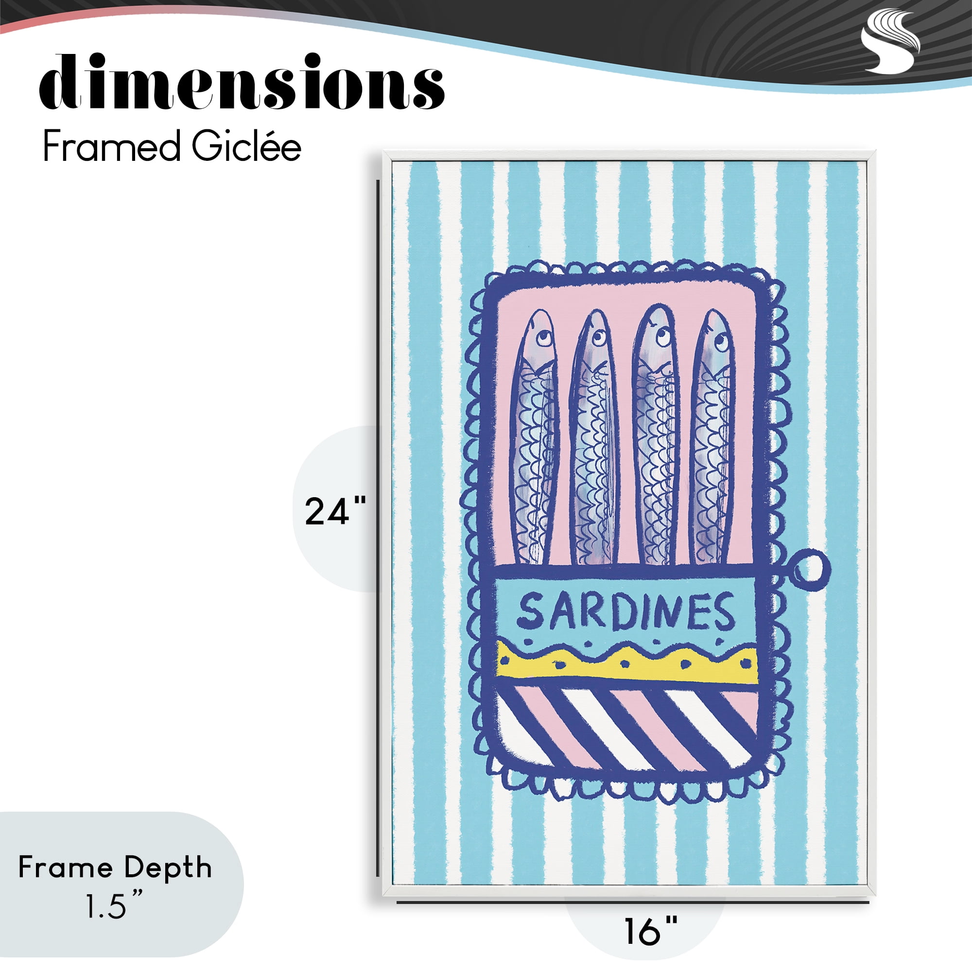 Stupell Industries Pastel & Stripes Sardines White Framed Giclee Art, design by Florentina Dolci