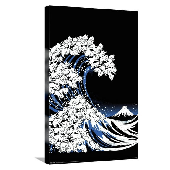 Tobe Fonseca - Kanagawa Cat Wave Canvas Wall Poster, 14.725" x 22.375"
