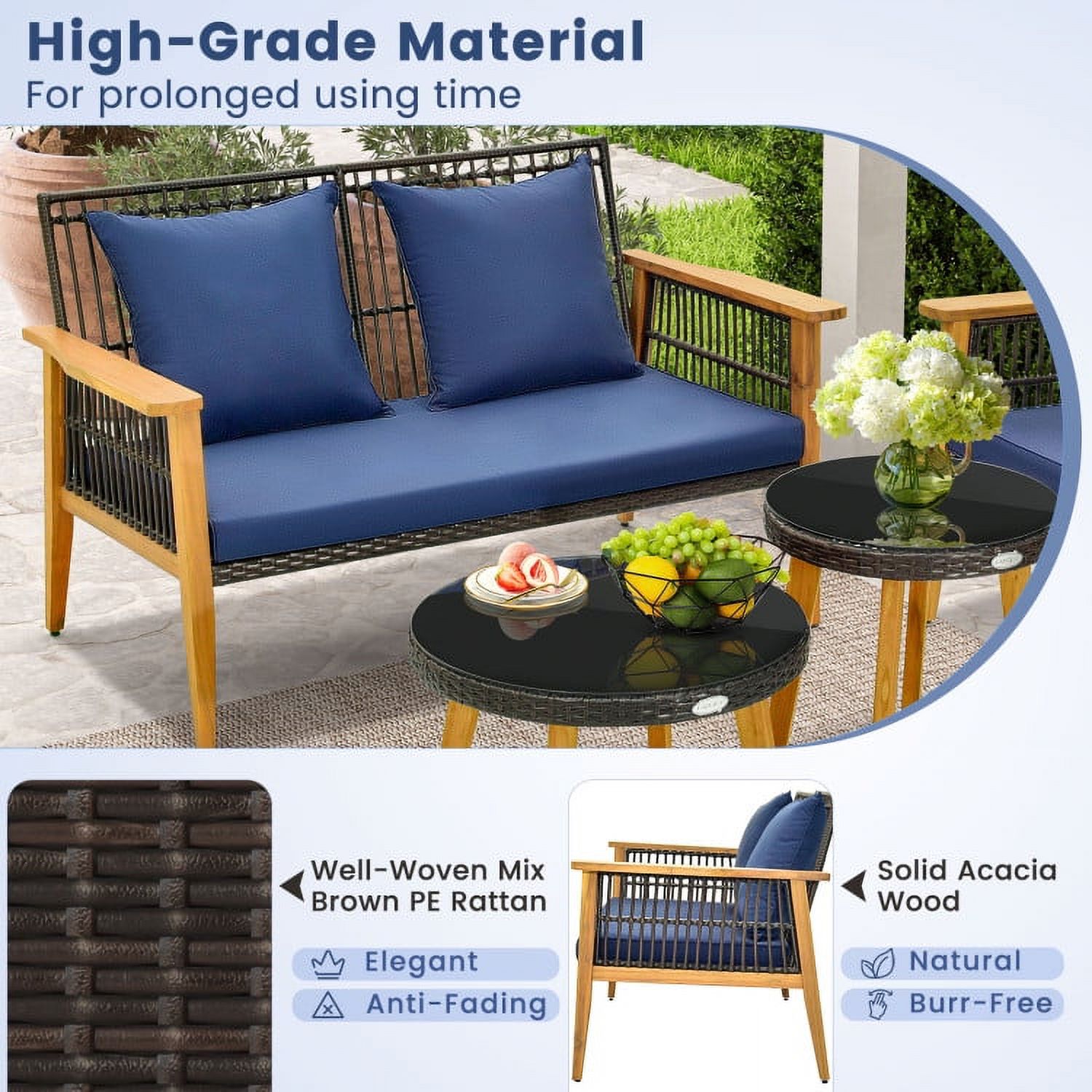 Aimee Lii 5 Pieces Patio Conversation Furniture Set, Outdoor Patio Set with 2 Coffee Tables for Backyard Poolside, Navy