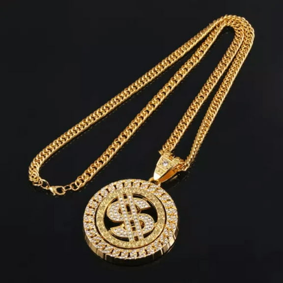 GKNET Mens Punk Cubic Zirconia Dollar Sign Pendant Necklace Hip Hop Delicate Jewelry Chain 24"-Gold