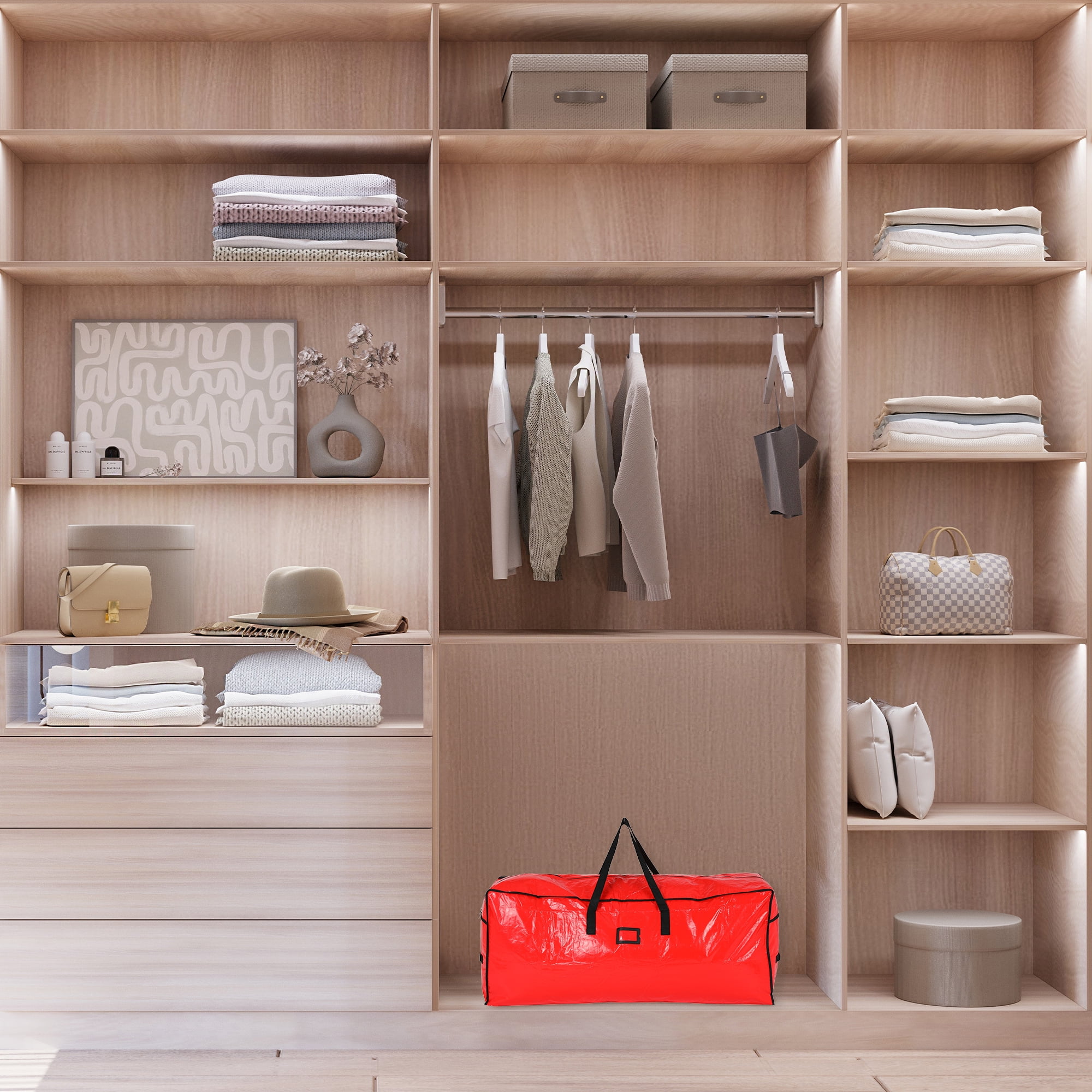 Unique Bargains Foldable Moving Storage Bags for Closet Organizers Red 48x19.5x15in