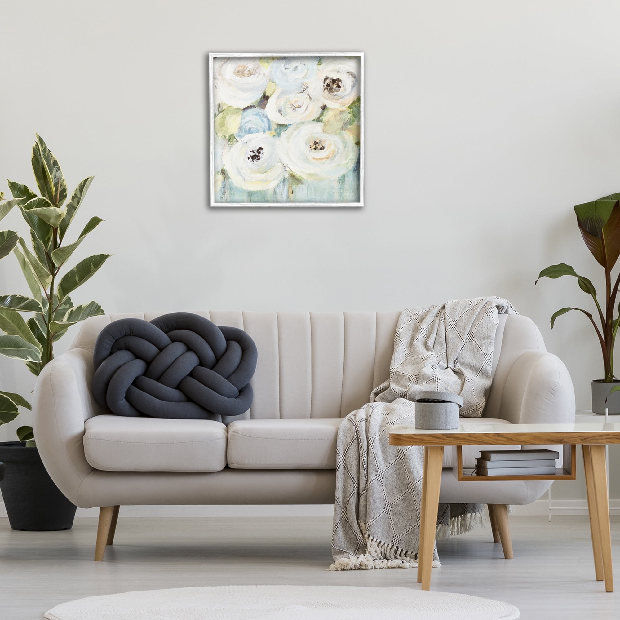 Stupell Industries White Swirling Roses Botanical & Floral Painting White Framed Art Print Wall Art, 24 x 24