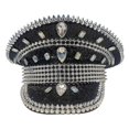 thumbnail image 1 of Rhinestone Adult Military Hat with Rivet Carnivals Party Hat Adult Music Festivals Captain Hat Adult Birthday Hat Silver, 1 of 5