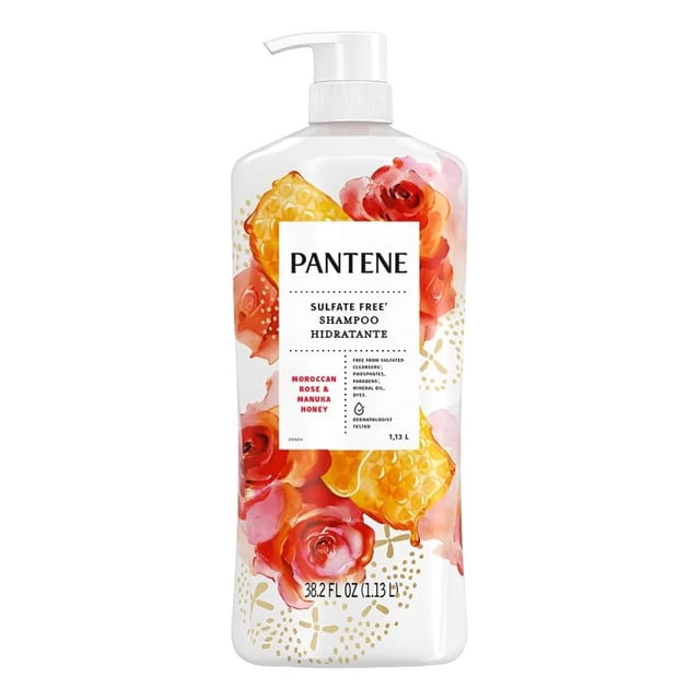Pantene Shampoo hidratante sin sulfatos con rosa marroqui y miel de manuka