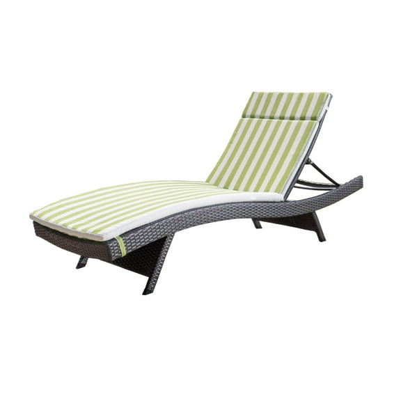 Anthony Outdoor Wicker Lounge with Cushion, Grey, Green and White Stripe