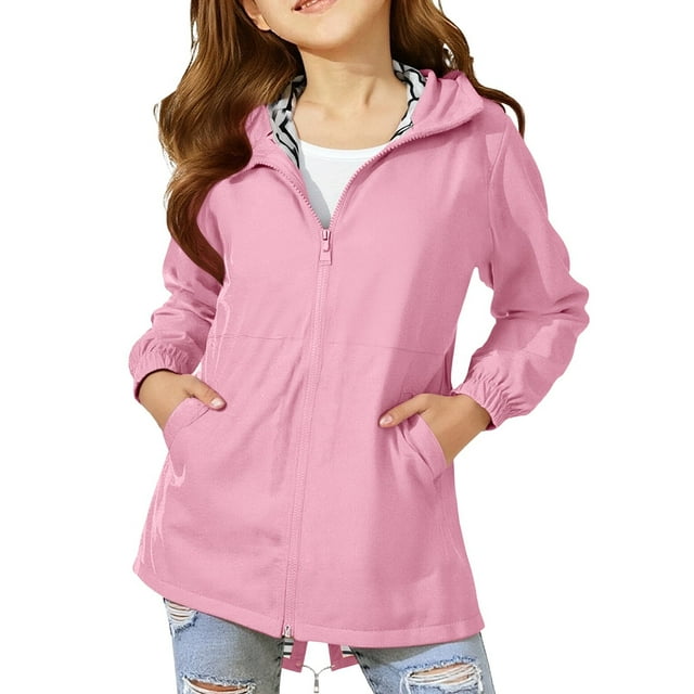 XXWXYD Manteau de Pluie Imperméable Léger pour Adolescentes à Fermeture Éclair, Coupe-Vent à Capuche, Poches Extérieures, Imperméable de Randonnée et de Camping