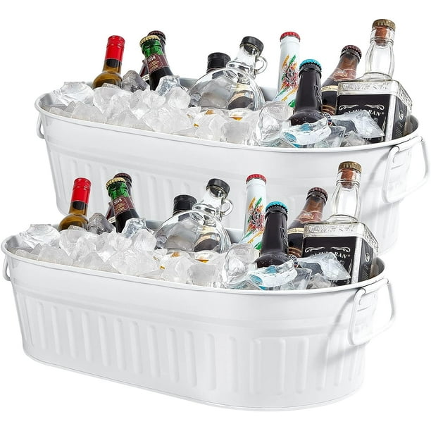2 Pieces Galvanized Metal Drink Bucket Ice Bucket Party Tubs For Drinks