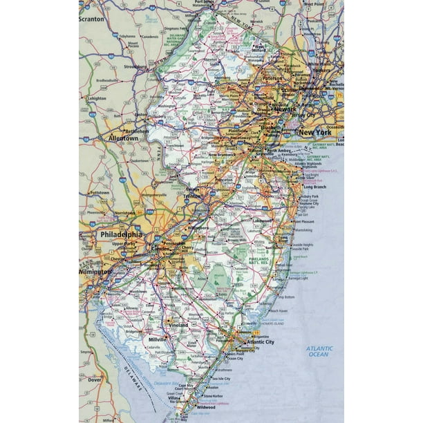 Laminated Map - Large Detailed Roads And Highways Map Of New Jersey State With All Cities Poster 20 X 30 - Walmart.com