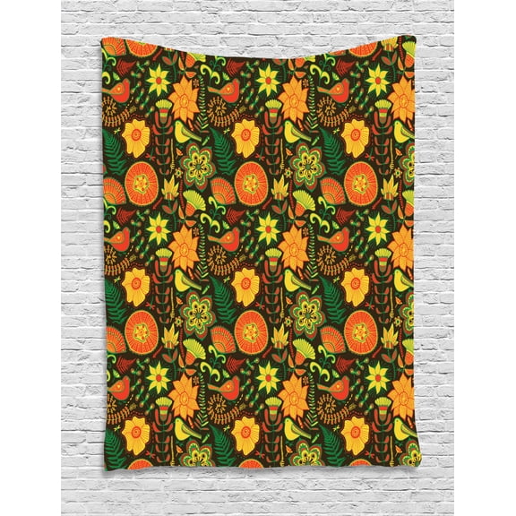 Garden Tapestry, Ornamental Nature Wildlife Pattern with Birds and Summer Flowers Scroll Art Design, Wall Hanging for Bedroom Living Room Dorm Decor, 60W X 80L Inches, Multicolor, by Ambesonne