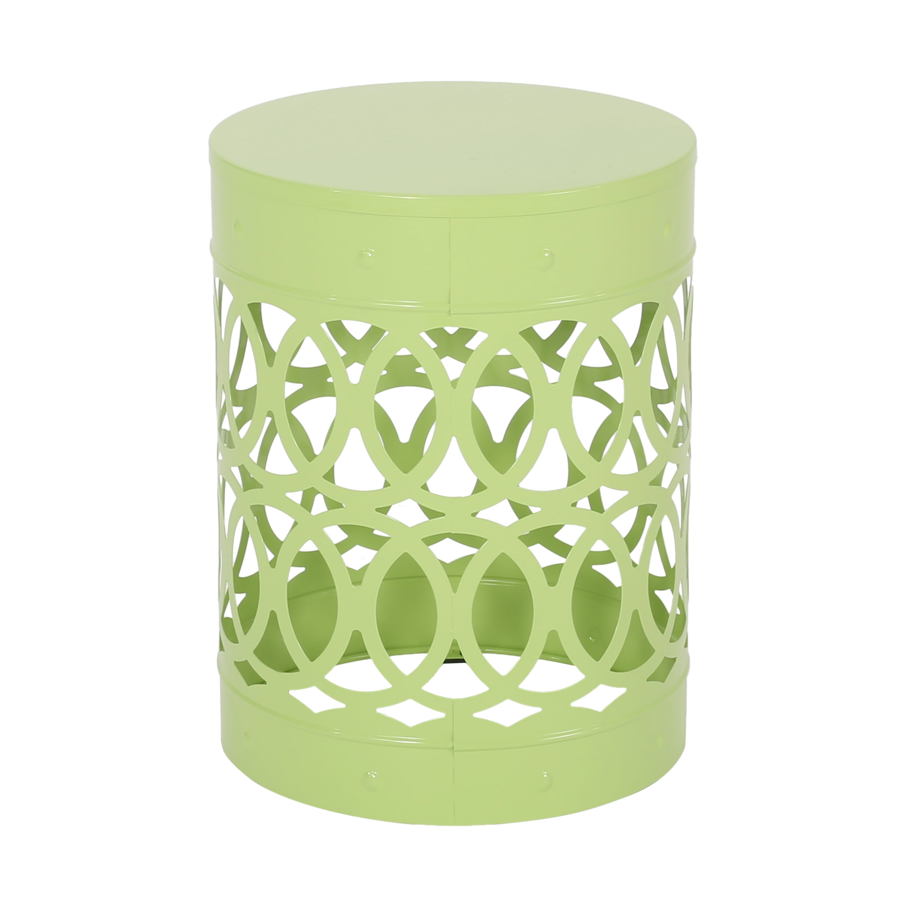 Outdoor Nesting Side Table Set of 2, Cylindrical Hollow Out Iron Structure for Patio Garden, Green