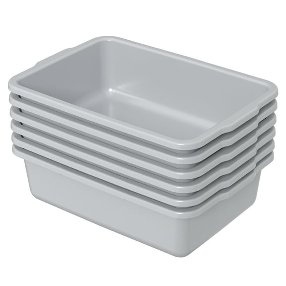 Obstnny 6-Pack 22 L Commercial Bus Tub Box, Plastic Dishpan Tub, Grey