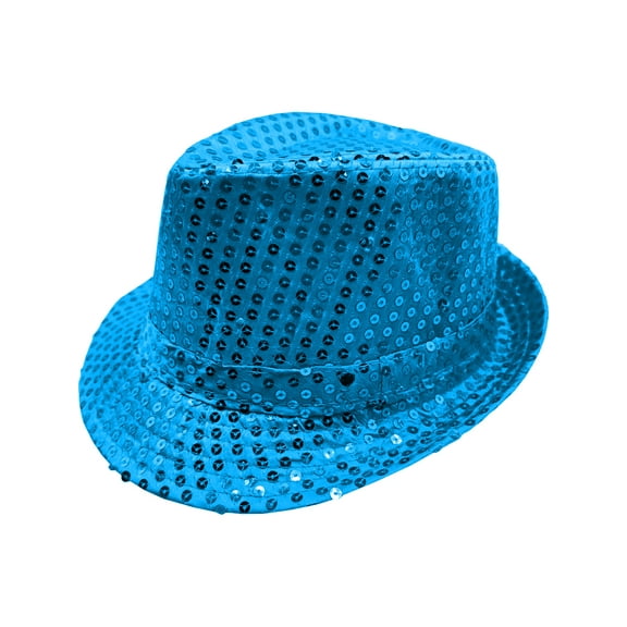 Adult's LED Light Up Light Blue Sequin Fedora Jazz Hat Costume Accessory