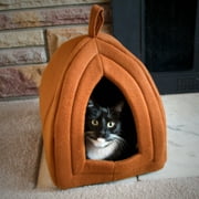Angle View: Petmaker Cozy Igloo Pet Cat Bed, Brown
